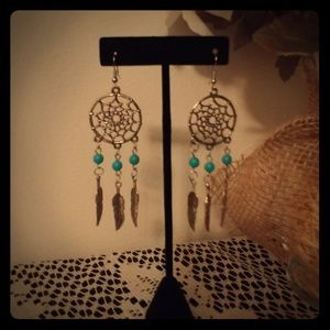 Turquoise Silver Dreamcatcher Earrings